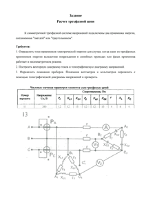 Решение домашнего задания «Расчёт трёхфазной цепи», Вариант 11, Схема 13, МИИТ