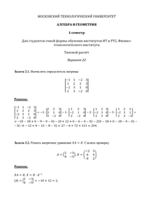 Решение ТР, Алгебра и геометрия, 1 семестр для студентов очной формы, ИТ, РТС, МИРЭА, Вариант 22